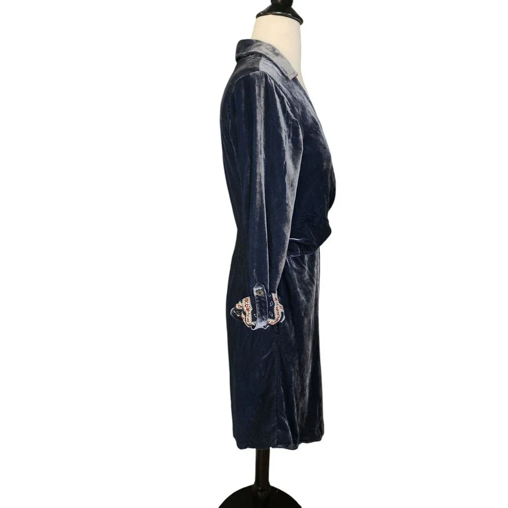 Maeve For Anthropologie Faux Wrap Mini Dress Womens Size 4  Navy Velvet Roll Tab